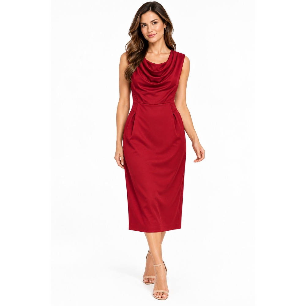 Boohoo Dress Womens 20 Plus Red Cowl Neck Sleeveless Fit & Flare Midi Party